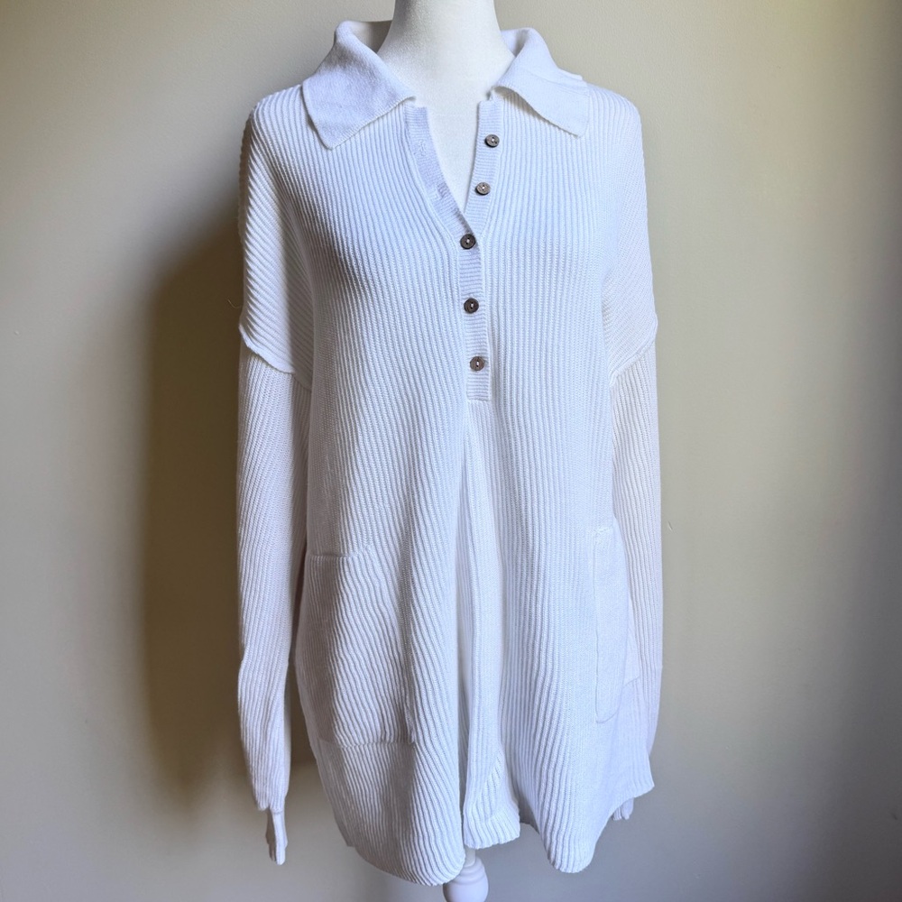FP Beach Free People Women’s Oversized Sweater Linen‎ Cotton White Size Small